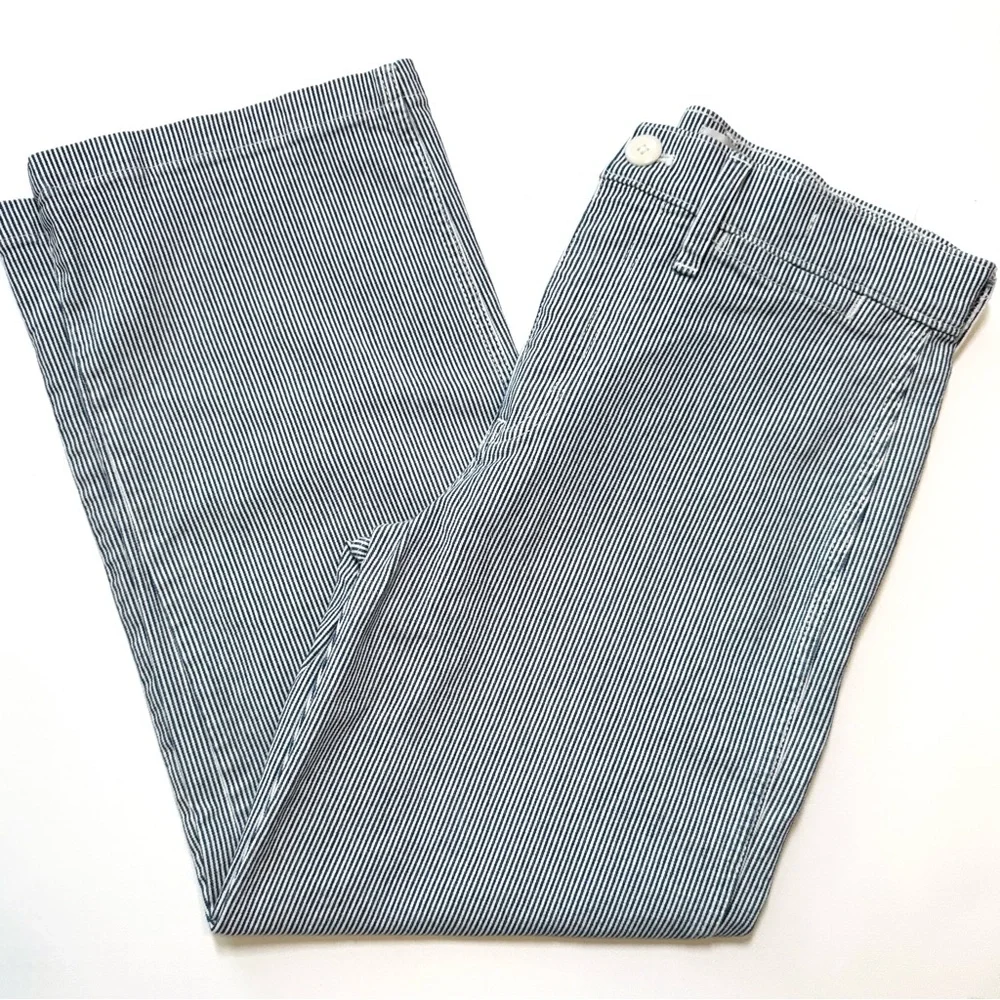 J. Crew Blue Striped Wide-Leg Cropped Jeans - Picture 2 of 11